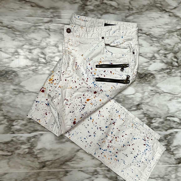 Rockstar Mens Sz 42 White Paint Splatter Denim Jeans Streetwear Distressed Urban - Picture 8 of 13